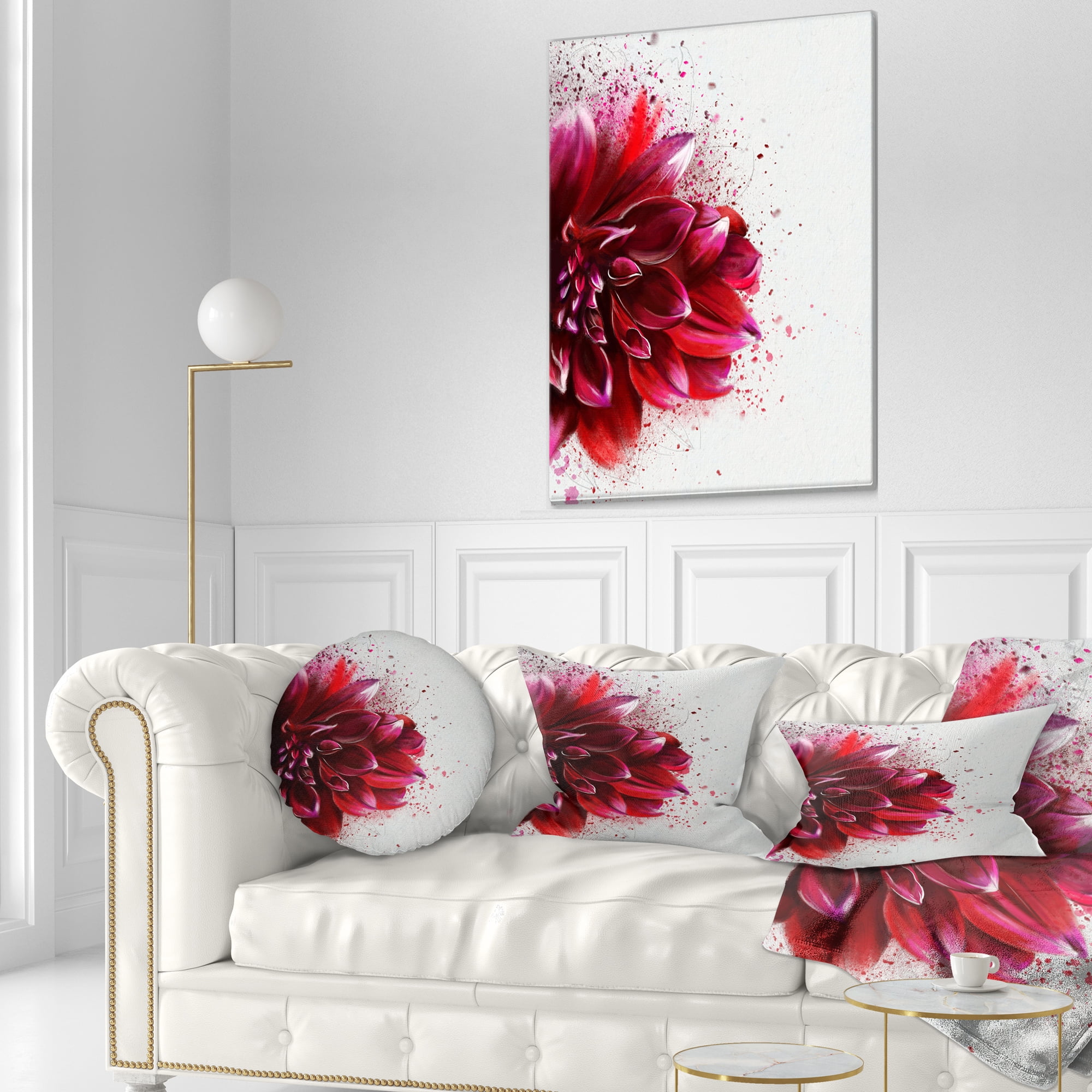 Designart Dark Red Watercolor Rose Flower - Floral Throw Pillow - 12x20