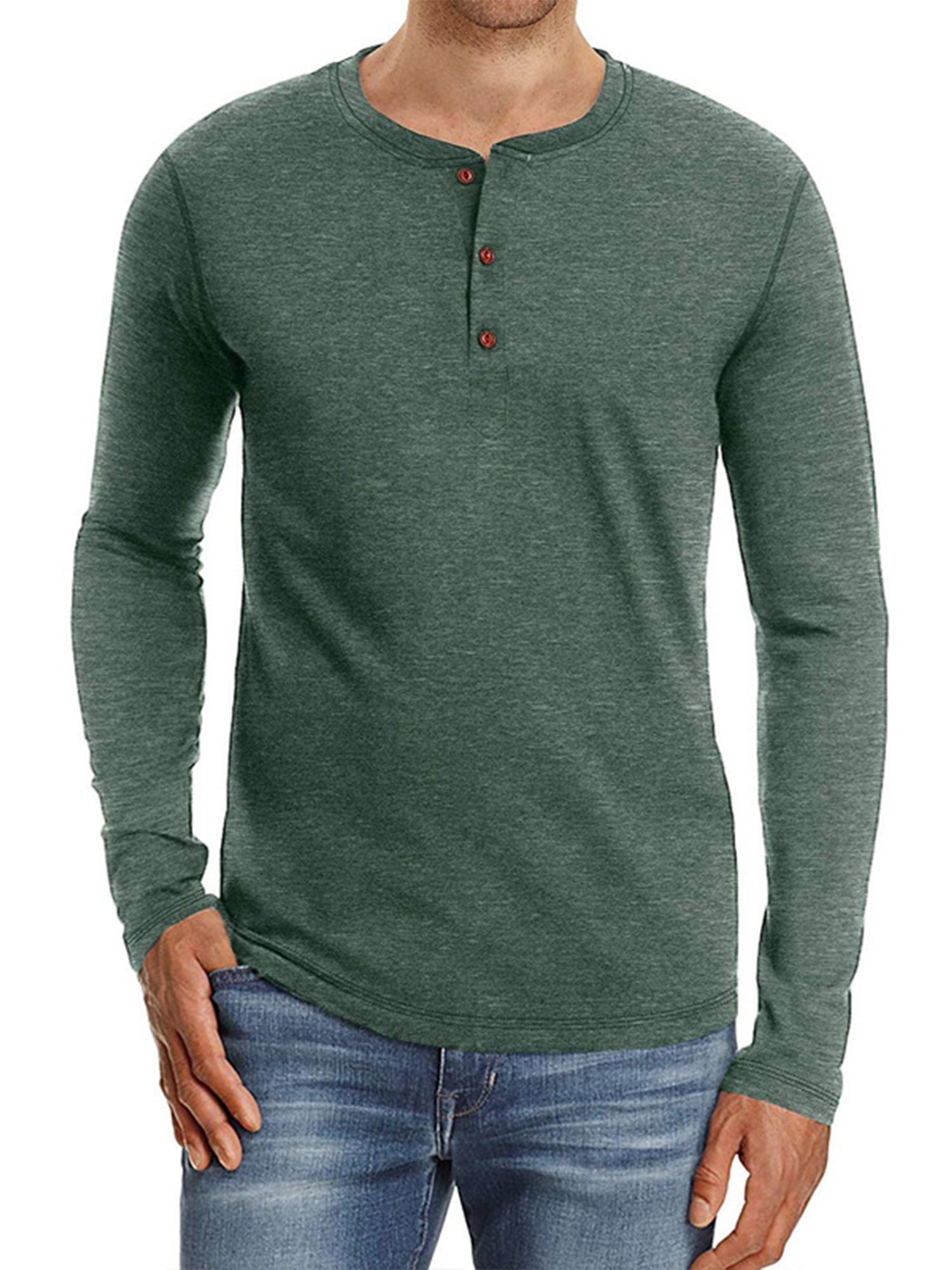 Mens Henley 3 Button Thermal Long Sleeve Tee Shirt Casual Knit Winter wear NEW 