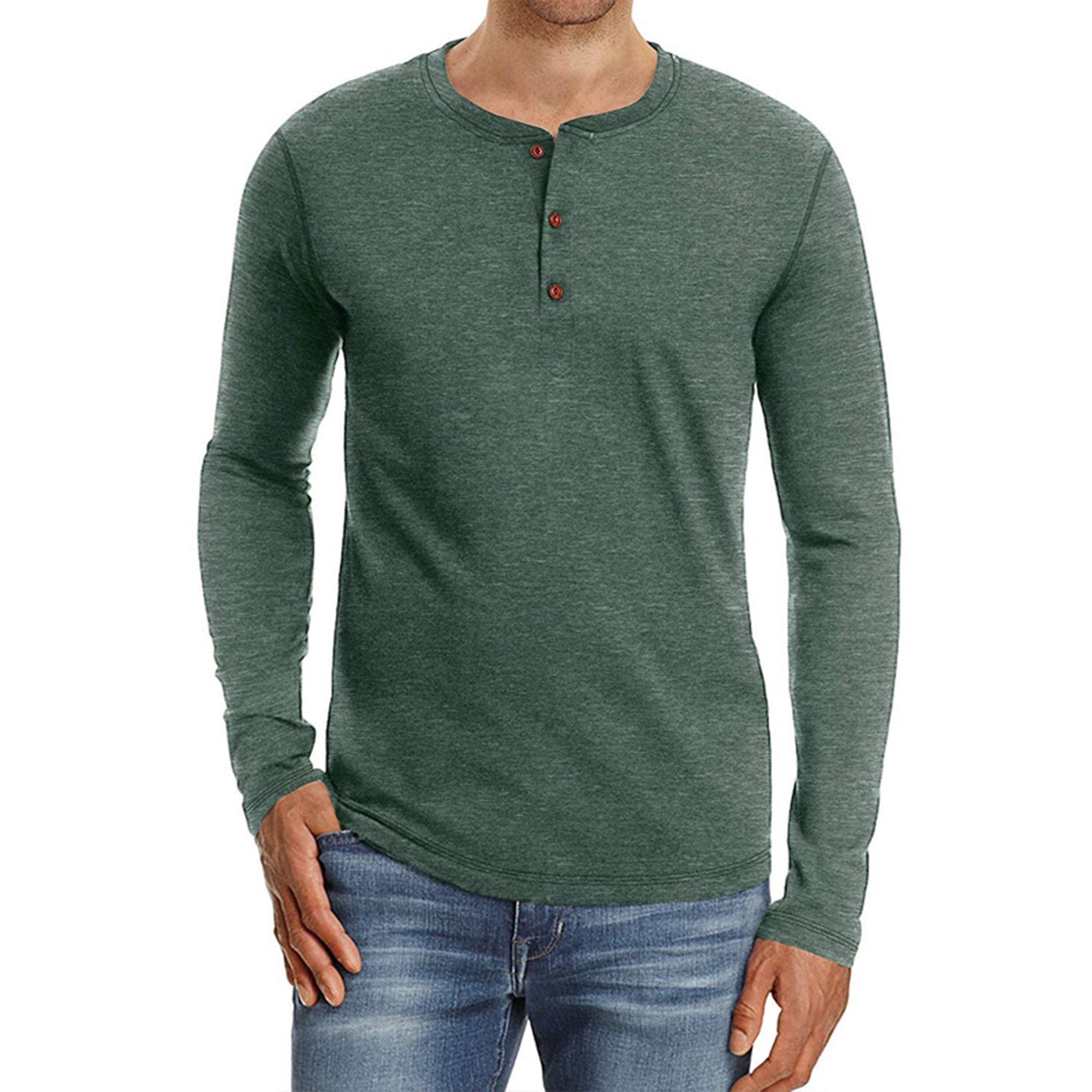 Men's Long Sleeve Henley Shirt Solid Color Button T Shirts Autumn Winter Tee Blouses - Walmart.com