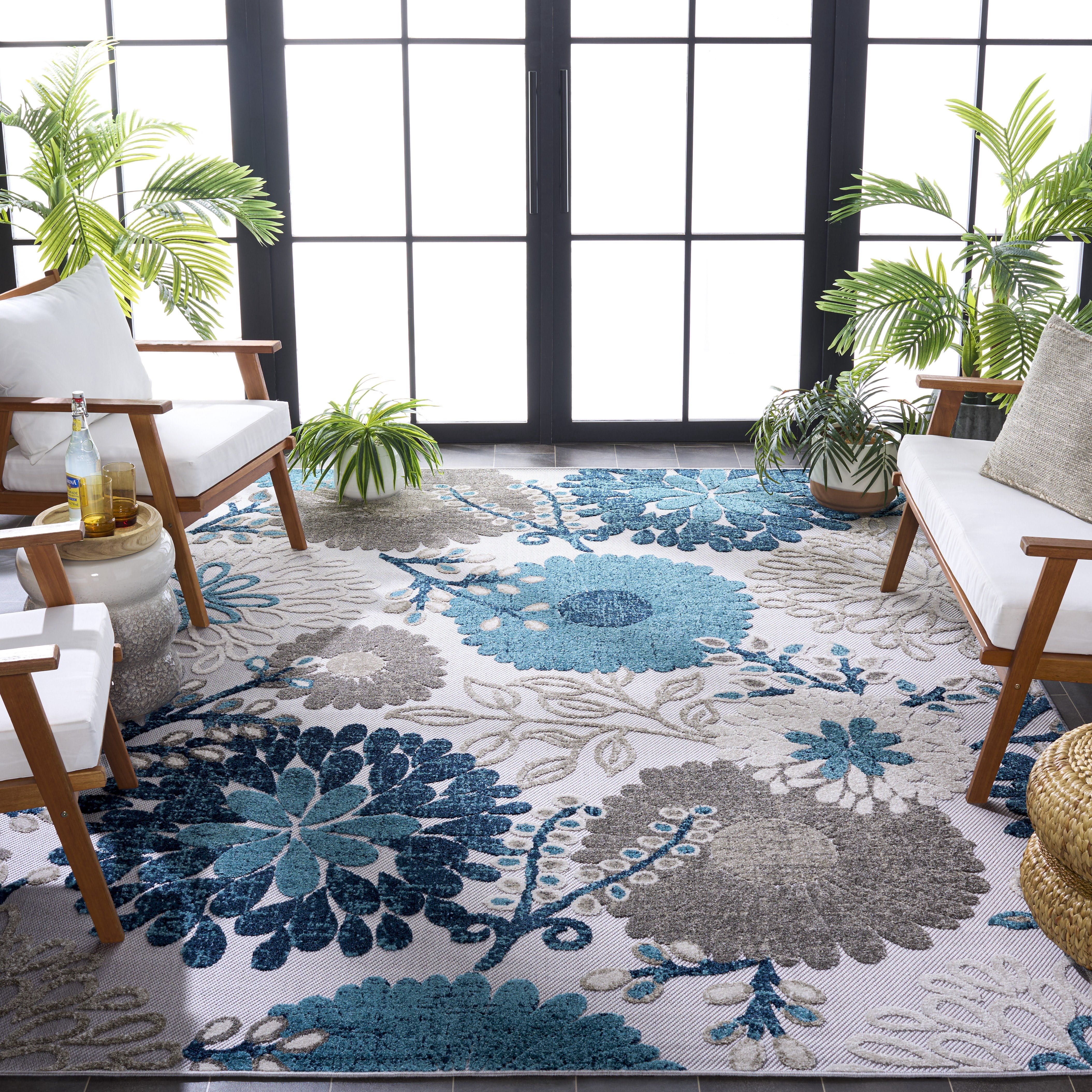 Safavieh Cabana Garnet Floral Indoor/Outdoor Area Rug, Gray/Blue, 9' x 12'