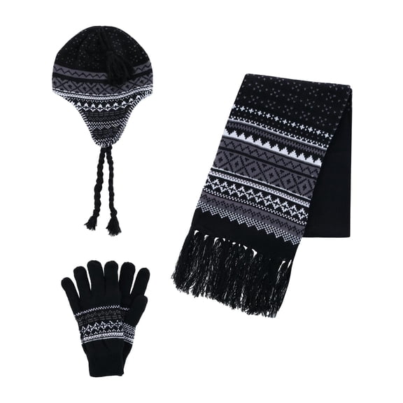 CTM  Heavy Knit Winter Pattern Hat Glove and Scarf Set (Men)