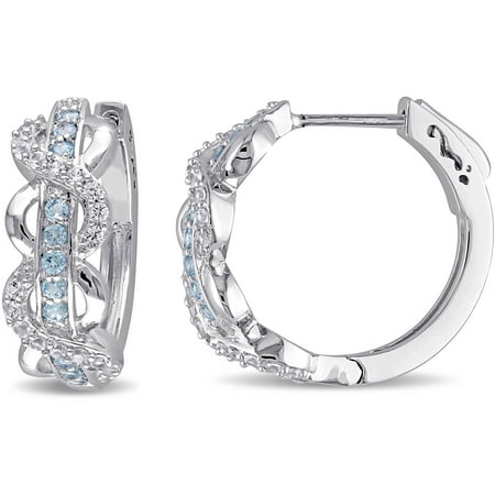Tangelo 4/5 Carat T.G.W. Swiss Blue Topaz and Created White Sapphire Sterling Silver Infinity Hoop Earrings