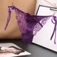 thumbnail image 3 of Bigersell Lace G-String Thong Panties Lingerie Briefs Underwear Side Tie Bikini Panties for Women Mesh Floral Lace Bikini Panties Women’s Underpants Purple One Size, 3 of 7