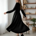 thumbnail image 6 of Byworldtasic Women's A Line Long Sleeve Casual Dress Round Neck Ribbed Knit Sweater Crewneck Midi Dresses, 6 of 7