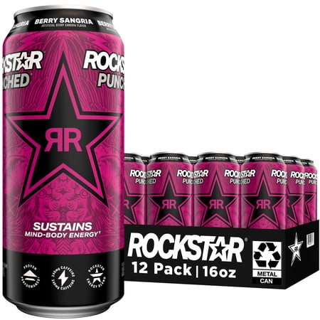 Rockstar Punched Berry Sangria Energy Drink, 16 fl oz, 12 Count Cans (Packaging may vary)