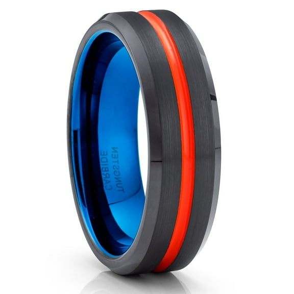 6mm Orange Tungsten Wedding Ring,Blue Tungsten Ring,Engagement Ring,6mm Wedding Ring,Black Tungsten Ring