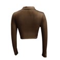thumbnail image 2 of CIYCuIT Women Ribbed Crop Tops Lapel Long Sleeve Solid Color T-shirt Basic Casual Button Tops Streetwear for Daily, 2 of 3