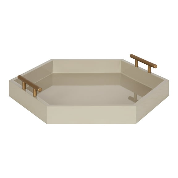 Kate and Laurel Lipton Modern Hexagon Tray, 18 x 18, Sand, Midcentury Decorative Serving Tray for Storage and Display