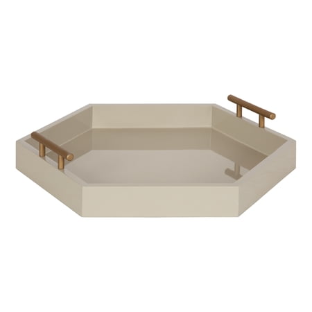 Kate and Laurel Lipton Modern Hexagon Tray, 18 x 18, Sand, Midcentury Decorative Serving Tray for Storage and Display