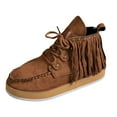 thumbnail image 5 of Fringe Ankle Boots for Women Suede Lace up Platform Winter Short Booties Casual Round Toe High Top Walking Shoes, 5 of 6