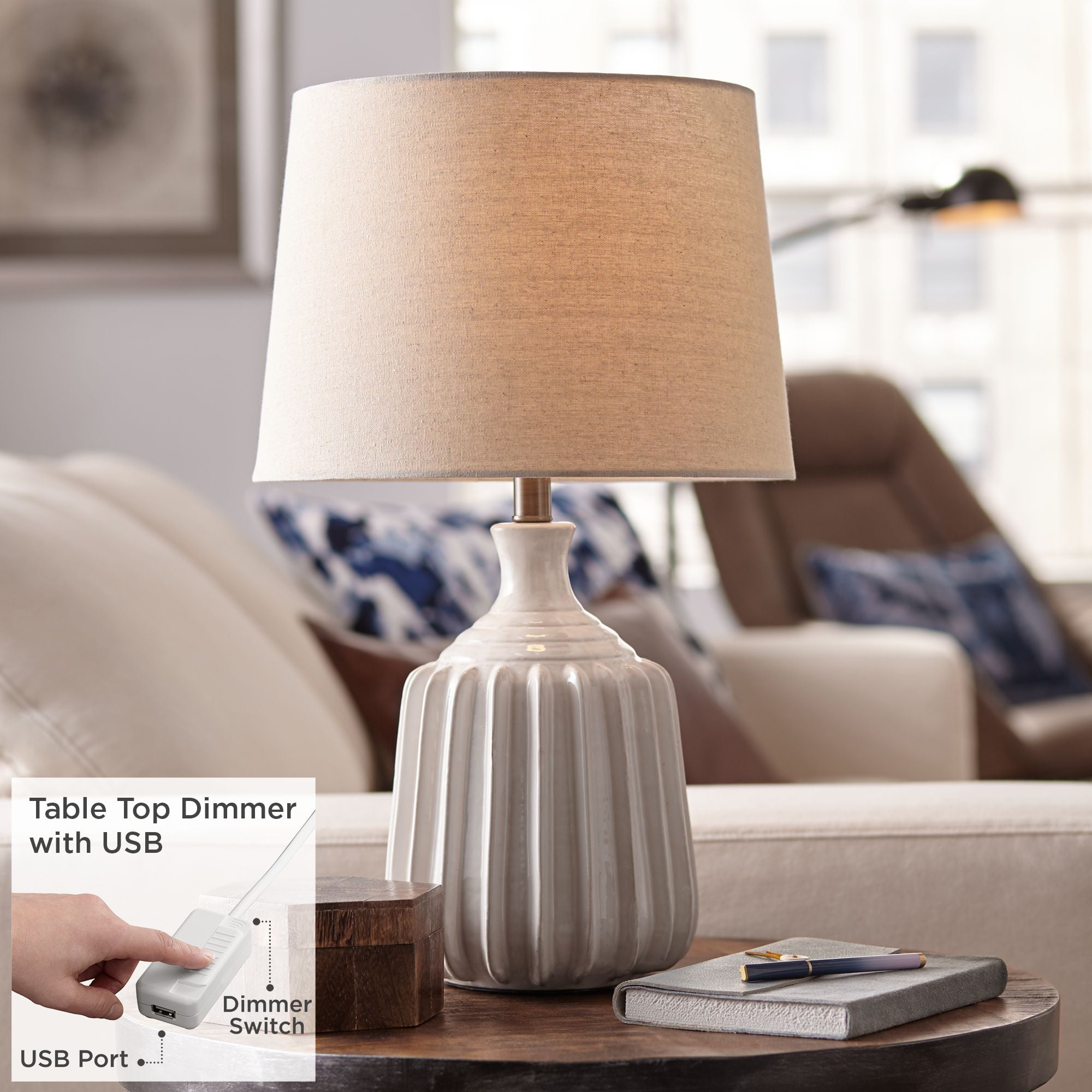 Table Lamp Bedside Reading Light Ivory Ceramic 27 in Silver Bedroom Accent New 