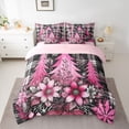 thumbnail image 3 of Homewish Girly Pink Xmas Tree Bedding Comforter Set 7 Pieces, Kawaii Christmas Flower Plant Full Bedding Set, Fashion Buffalo Plaid Reversible Fitted Sheet Flat Sheet, Luxury Bedroom Decor, 3 of 8