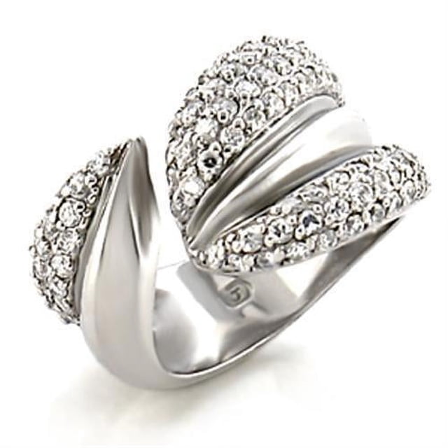 Bague en Laiton Rhodié avec Zircone Cubique de Qualité AAA Transparente pour Femmes Couleur de Pierre Transparente Style 9W076 Taille 5
