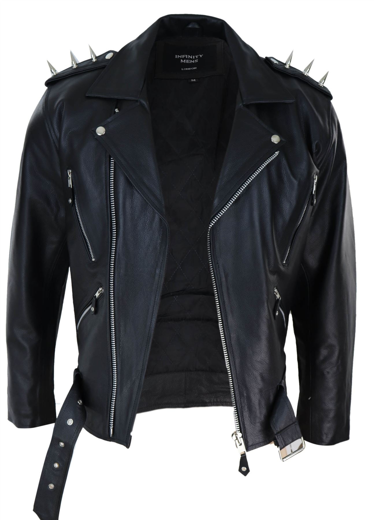 【SATIIIZ】Nev biker leather jacket Men's Cross Zip Biker Motorcycle Leather Jacket | Infinity