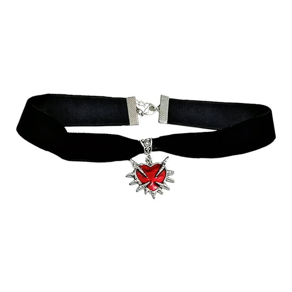 DESIGNICE Goth Accessories,Thorn Heart Gothic Necklace,Alloy Velvet Halloween Jewelry,For Women Halloween Daily Use,Red