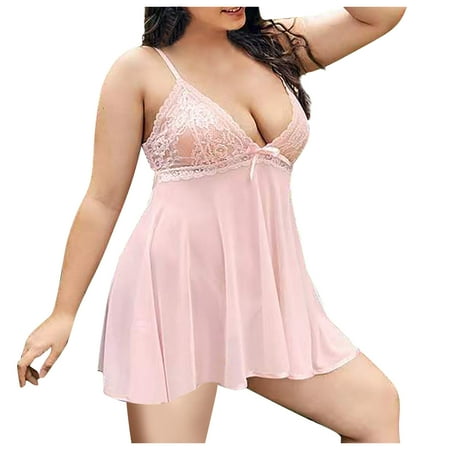 Wdfiry Womens Lace Lingerie Dress Sexy Babydoll Nightdress Sleepwear Plus Size Pajama Skirts