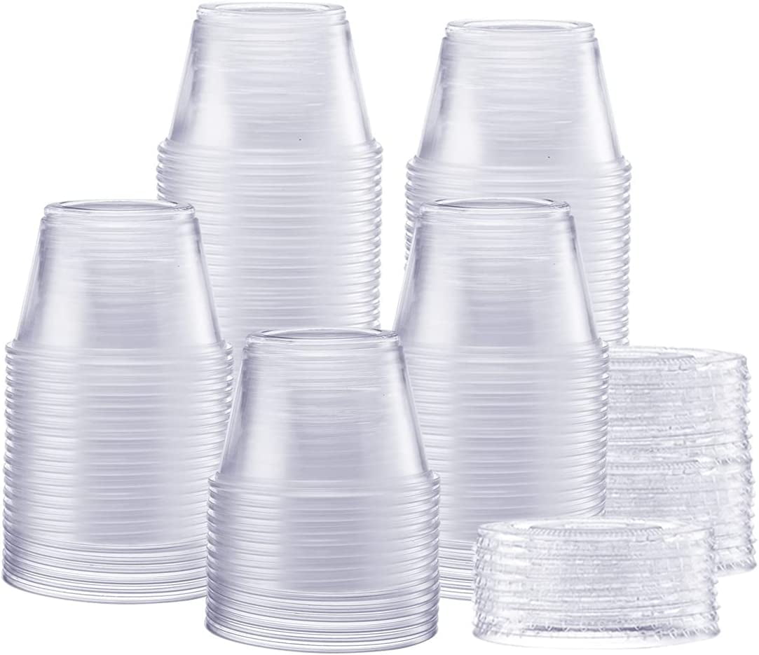 Comfy Package Small Plastic Cups with Lids 4 Oz Mini Cups for Jello
