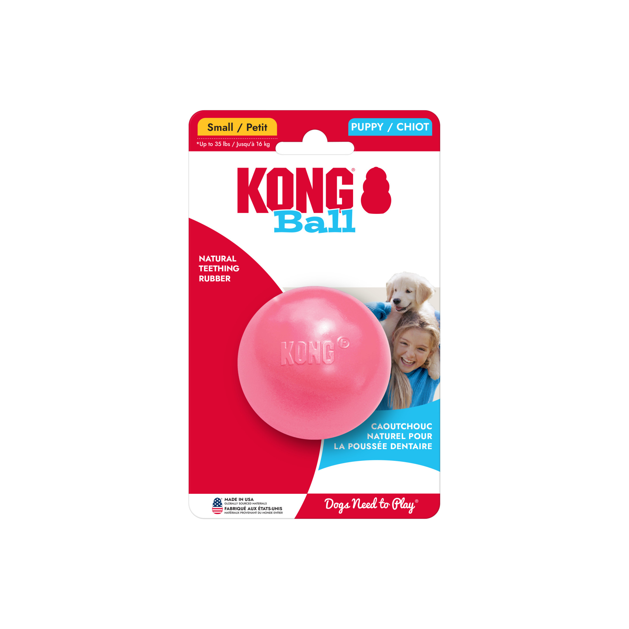 KONG® Puppy Puncture Resistant Ball with Hole, Pink, Small for Beginner Chewers