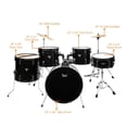 thumbnail image 4 of 5-Piece Full Size Adult Drum Set with Bass Drum/Tom Drum/Snare Drum/Floor Tom/Ride Cymbal - Complete Professional Percussion Kit with Stainless Steel Hardware and Height Adjustable Stool - Black, 4 of 10