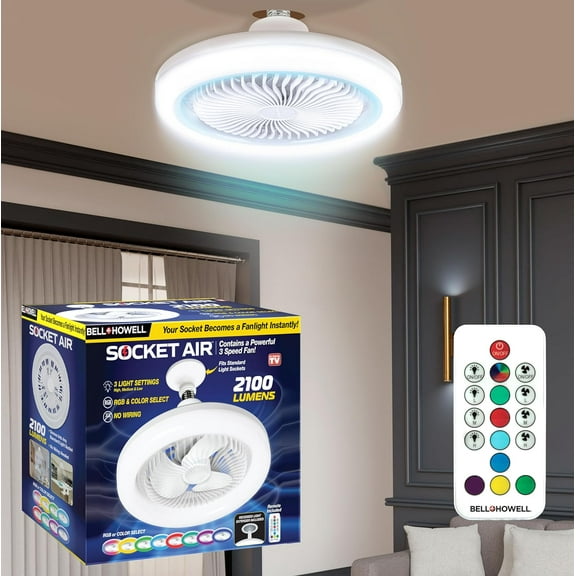 Socket Fan Air Wireless Ceiling Fan Light Color Changing 2100 Lumens with Remote Control
