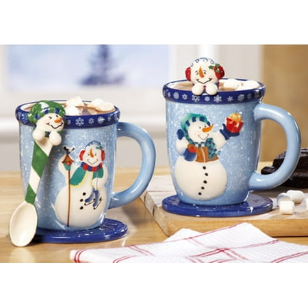 6 Pc Winter Holiday Snowman Mugs Set Spoon & Coasters Hot Chocolate Coffee  Tea Cups Ceramic Christmas Gift Stocking Stuffer Kitchen Decor -  Walmart.com - Walmart.com