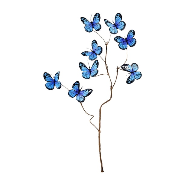 Arreglo floral con ramas de mariposas artificiales, decoración con tallos de ramas simuladas Azul