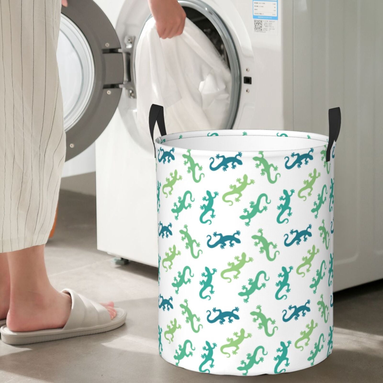 Large Laundry Basket with Handles - Cartoon Cute Lizard Gecko_B Kids Baby Dirty Clothes Laundry Hamper for Bedroom Aesthetic