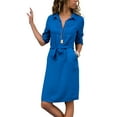 thumbnail image 1 of Innerwin Robes Longueur Genou Manches 3/4 Robe Midi Femme Travail Boutonnée Ample Bleue TG, 1 of 3