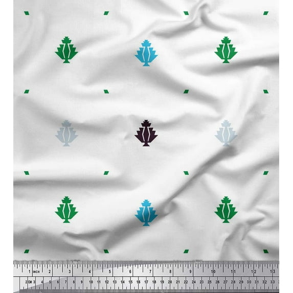 Soimoi Green Cotton Voile Fabric Butidar Jamdani Decor Fabric Printed Yard 42 Inch Wide