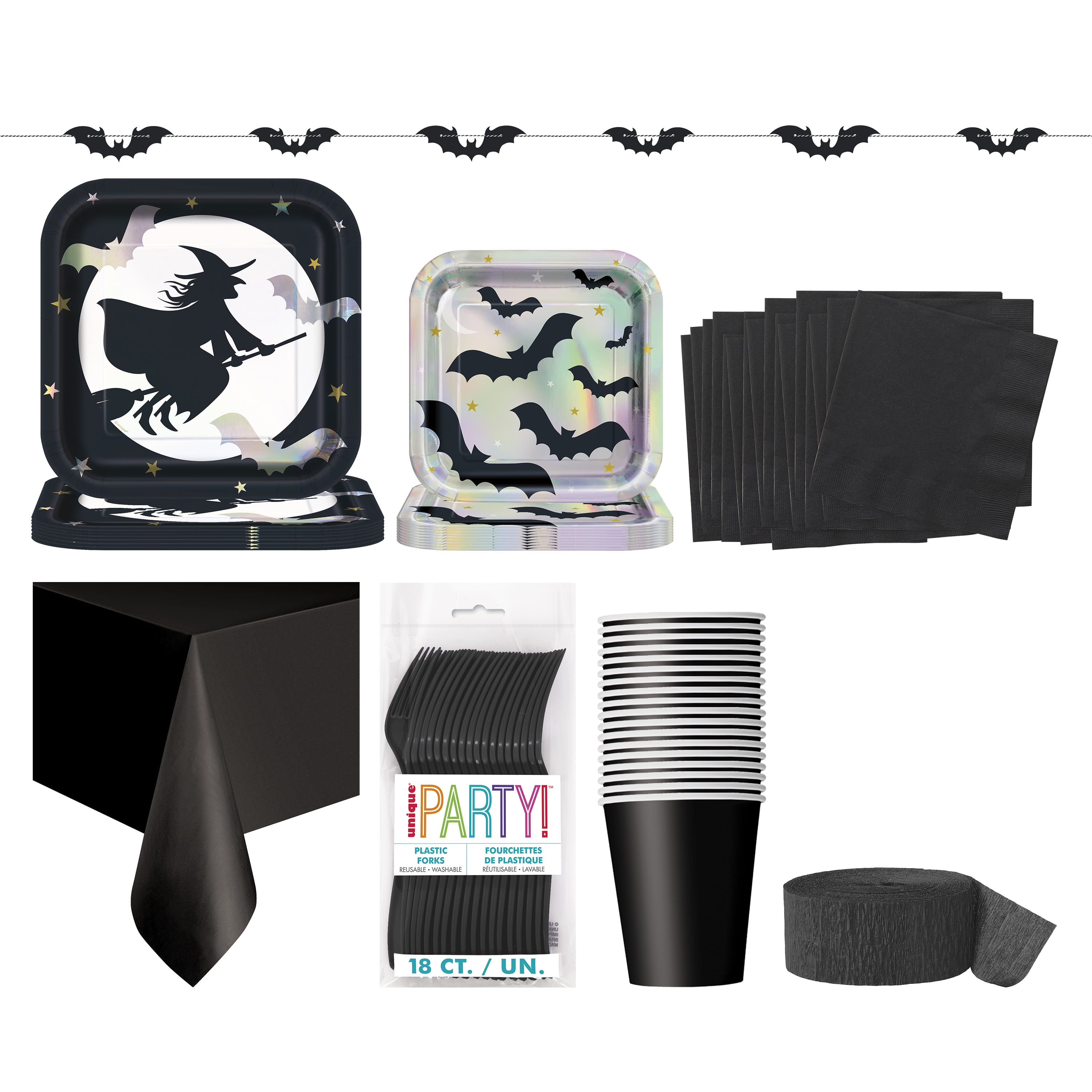 Unique Industries Iridescent Halloween Black Tableware Kit Party Supply