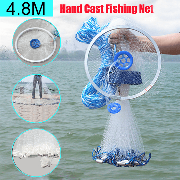 16Ft 4.8M Mono Mesh Wire Nylon Hand Cast Fishing Net Chain Bottom Full  Spread 