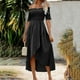 thumbnail image 4 of mfyjkho Vestidos para mujer, Vestido informal de verano con hombros descubiertos, manga corta, irregular, color liso y pliegues para mujer Vestidos maxi para mujer l, 4 of 7