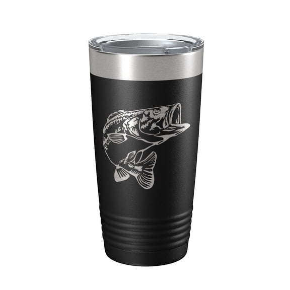 Bass Fishing Tumbler Angler Travel Mug Insulated Laser Engraved Coffee Cup Gift 20 oz Black