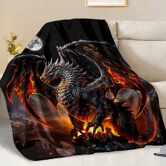 Fluffy Blanket Featuring Flame Dragon Throw Blanket Perfect Barefoot Dreams Suitable The Sofa Winter Warm Blanket Decor for The Living Room Bedroom Multifunctional Blanket Napping Camping