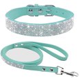 thumbnail image 4 of Adjustable Soft Suede Leather Pet Collar and Leash with Rhinestone Pink XS S M, 4 of 7