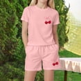 thumbnail image 2 of Xudanell Girl's 2 Piece Outfits Cherry Bow Graphic Tee Shirt and Shorts Set Cute Summer Outfits (Pink, 7-8 Years), 2 of 4