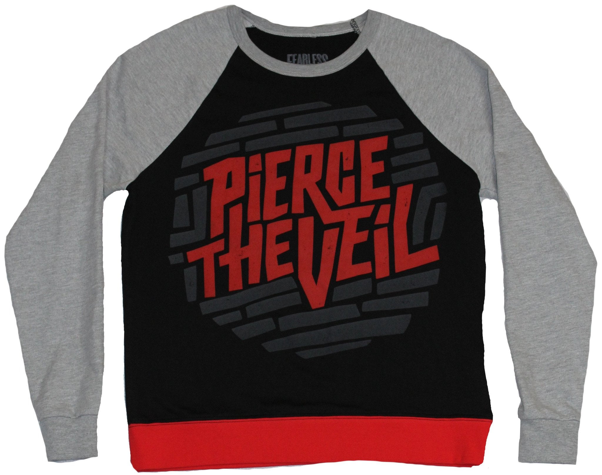 Pierce The Veil Girls Juniors Light Sweatshirt Red Word Circle Line logo
