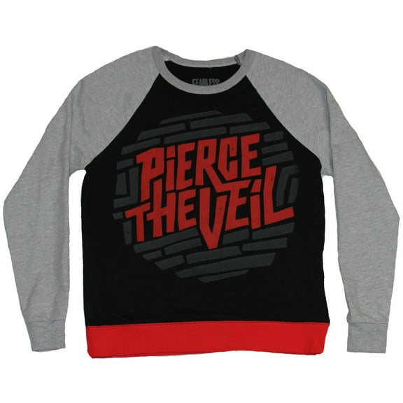 Pierce The Veil Girls Juniors Light Sweatshirt - Red Word Circle Line logo (Small)