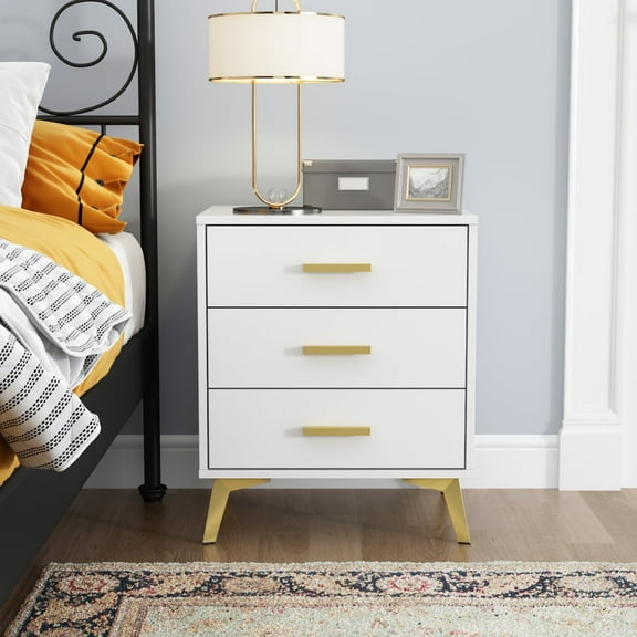 KULAGAGA Nightstand with 3 Drawers for Bedroom, White Bedside End Table Bedroom Night Stand