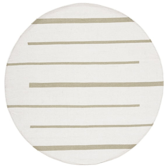 SAFAVIEH Montauk Oswald Geometric Striped Cotton Area Rug, Ivory/Light Green, 6' x 6' Round