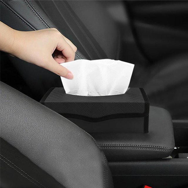 Para Coche Caja de pañuelos para coche, soporte para toallas de papel de gran capacidad, cuero PU (negro)