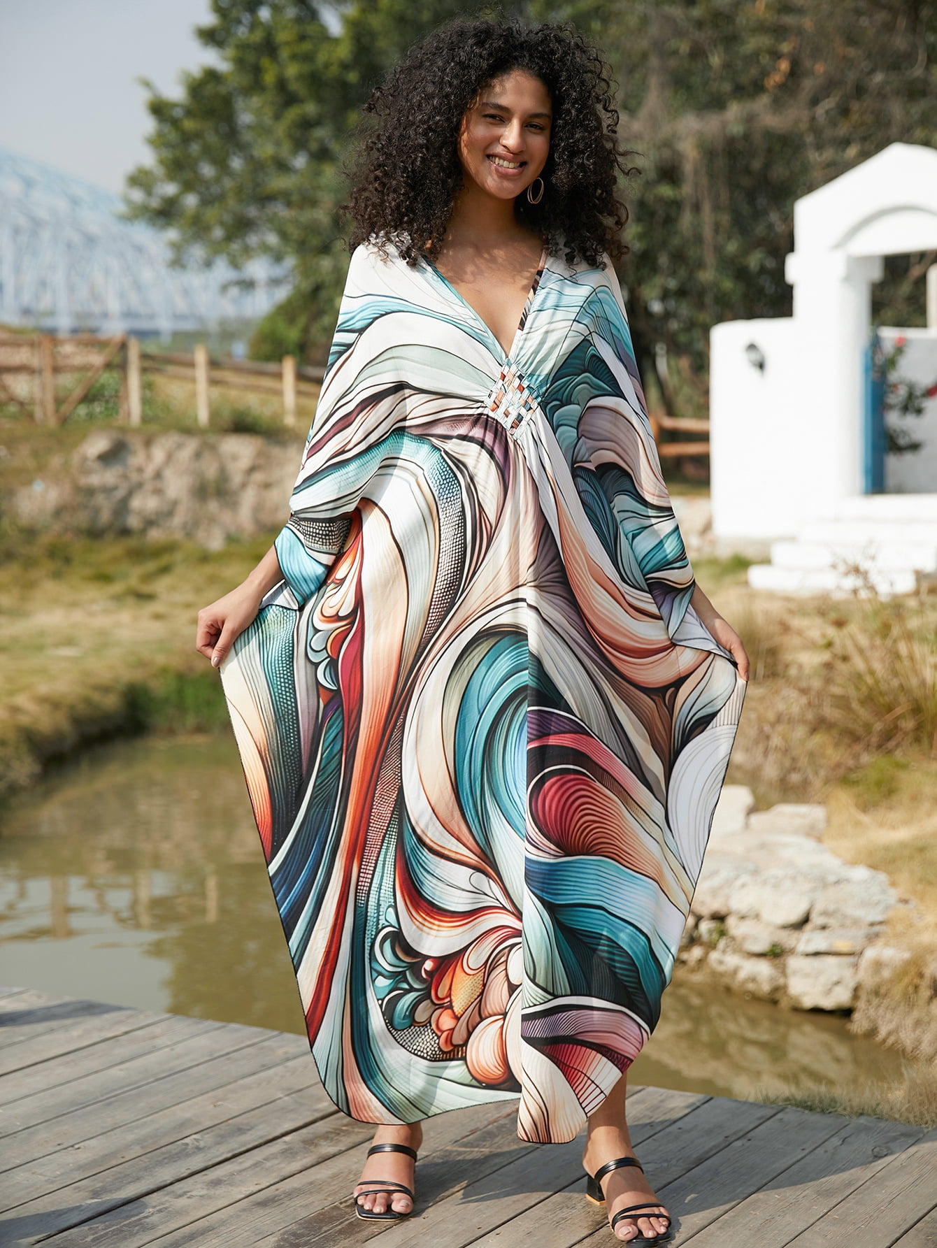Women's Plus Size Kaftan Dress – Plus Size Maxi Dress Moo Moos Beach Cover Up,Bathing Suit Cover-Up Loungewear