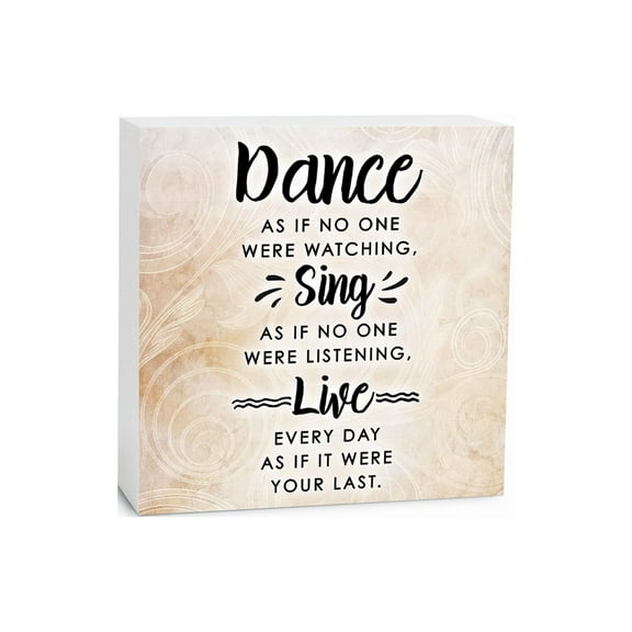 Dance Sing Live Soft Peach Swirl 5 x 5 Wood Tabletop Sign Plaque