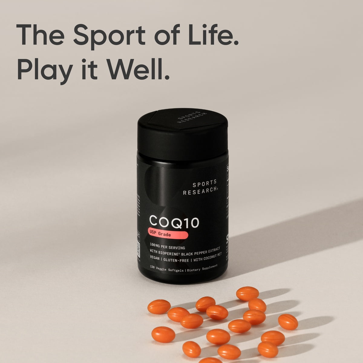 Sports Research CoQ10 (100mg) Enhanced w/ Coconut Oil & Bioperine (Black Pepper)