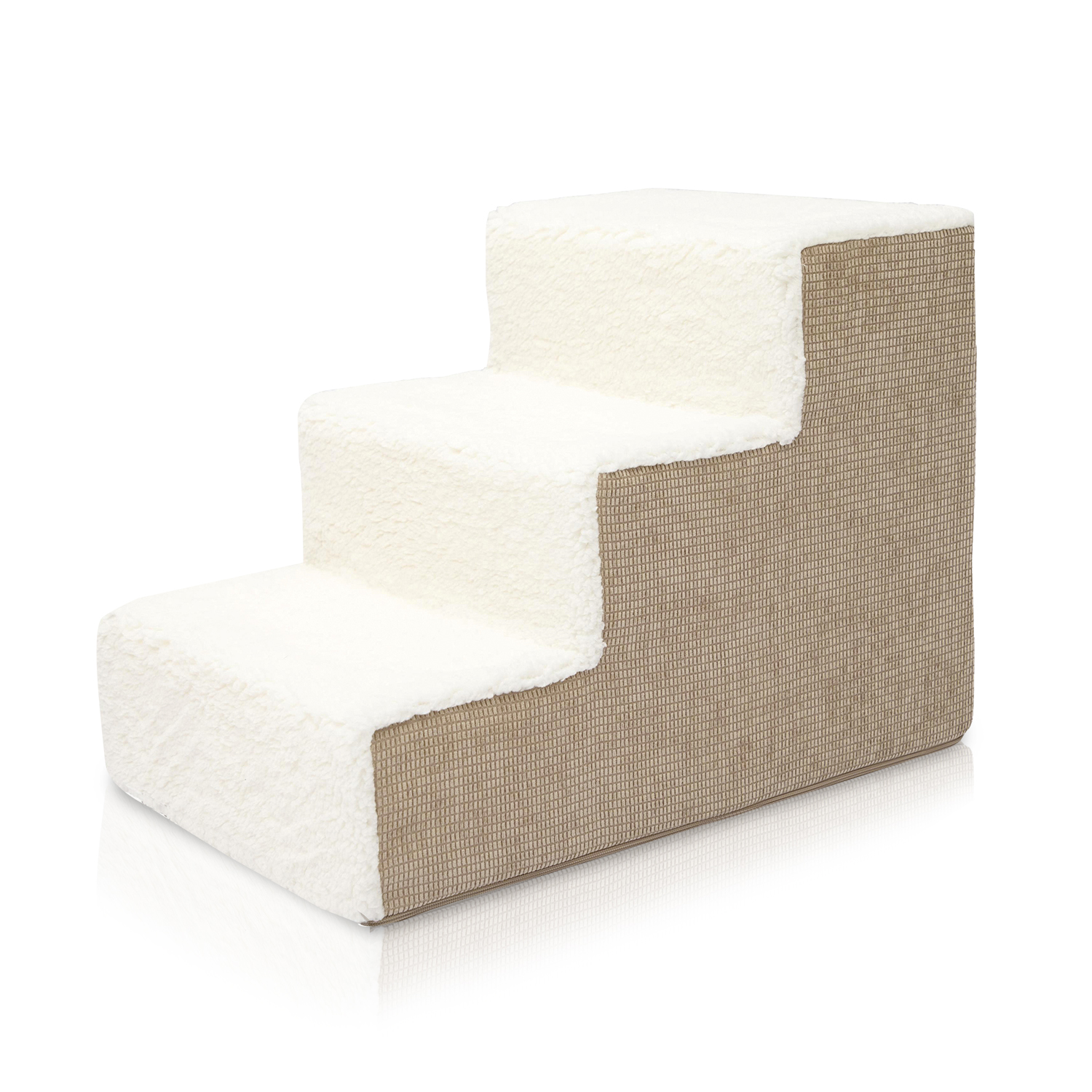 Precious Tails High Density Foam Sherpa Top Wide 3 Steps for Dog/Cat