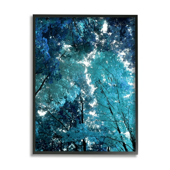 Stupell Industries Modern Blue Forest Trees Nature Painting Black Framed Art Print Wall Art, 11 x 14