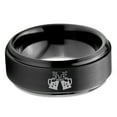 thumbnail image 2 of Tungsten Cheers Beer Drink Band Ring 8mm Men Women Comfort Fit Black Step Bevel Edge Brushed Polished, 2 of 4