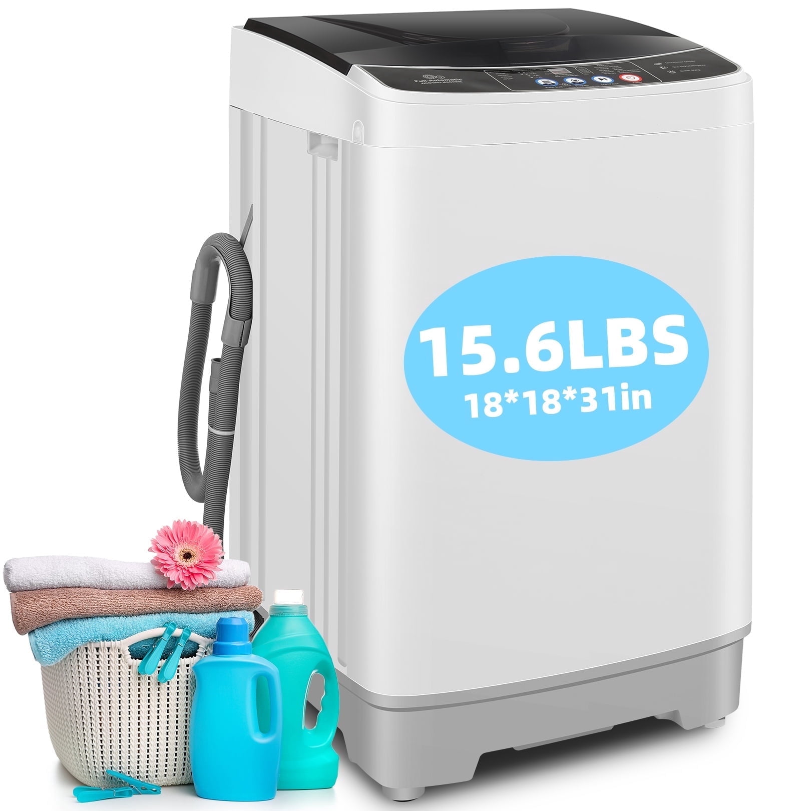 Veeboto Portable Washing Machine 15.6lbs Full-Automatic Washer, Compact Wash & Dry Combo with Drain Pump for Home, Dorms, Apart, White