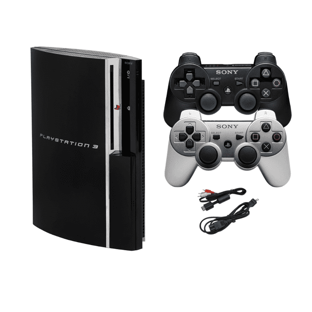 Sony Playstation 3 PS3 Original 40GB Console Refurbished Black with Official OEM Two Controllers Black & Silver