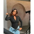 thumbnail image 4 of Women's 2 Piece Bodysuits Sexy Ribbed One Piece Zip Front Long Sleeve Tops Bodysuits, 4 of 6